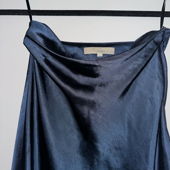 Monk & Lou Satin Midi Skirt | Navy - Picture 3 of 3